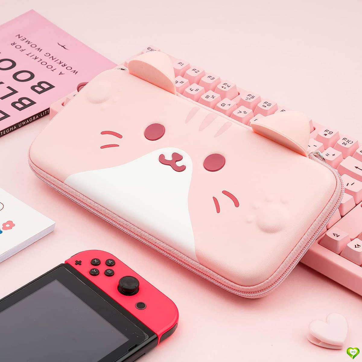 Switch ケース かわいい猫の収納ケース Switch oled 対応 収納ケース 収納バッグ 全面保護 持ち運び便利 防水防汚 高品質 ピンク