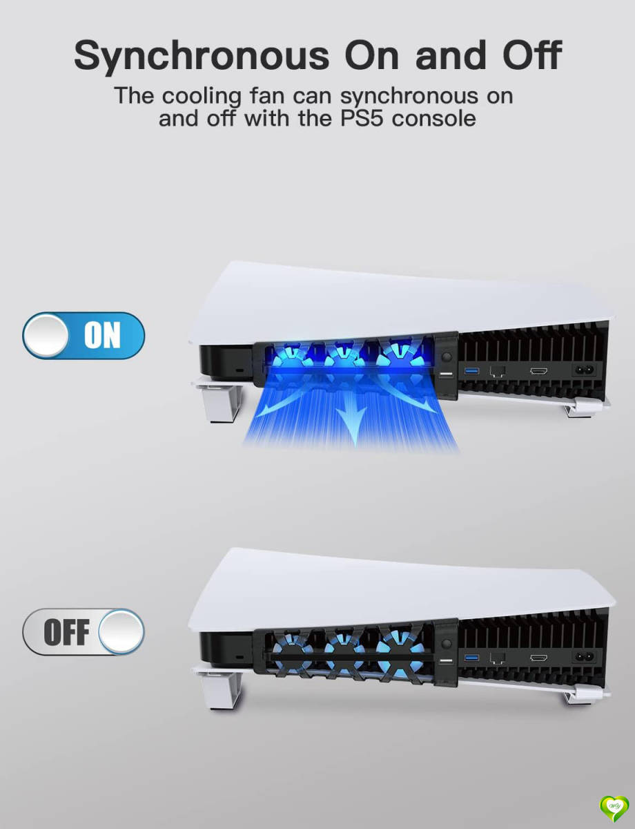 PS5 水平スタンド 冷却ファン Playstation5 ディスク ＆ デジタルエディション 対応 LEDライト内蔵 USBポート増設 ハイパワー 排熱 白