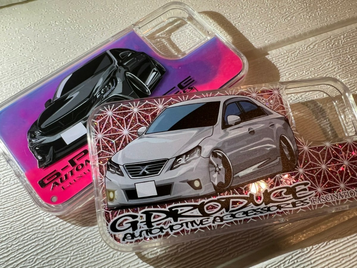 マークX　GRX130　エアロ　　iPhoneケース　iPhone14　ラメ　車高短　車体ステッカー　UV印刷　マークXG-PRODUCE_画像2