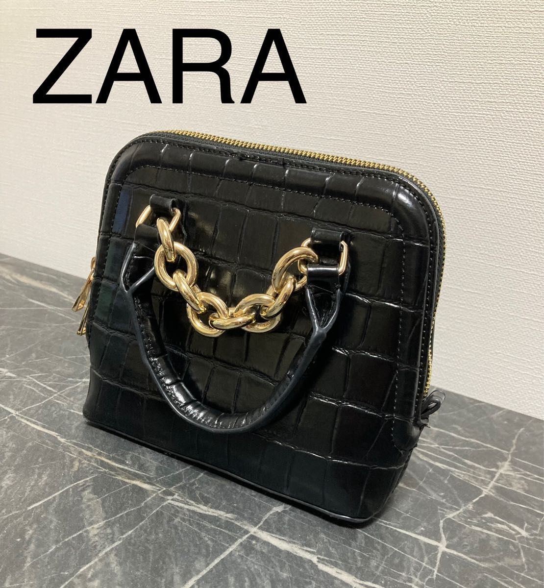 美品】ZARA チェーンストラップ ミニ シティバッグ ブラック 美品】ZARA チェーンストラップ ミニ シティバッグ ブラック