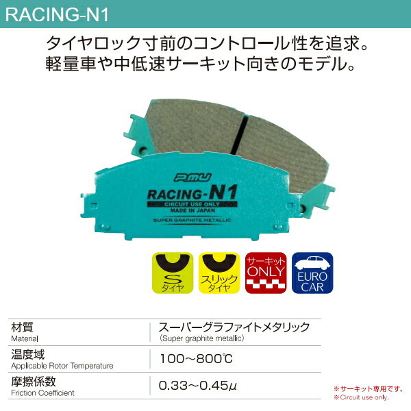 プロジェクトμ RACING-N1ブレーキパッド前後セット 201126 MERCEDES BENZ W201(190シリーズ) 190D 2.5 ASRなし用 86～93_画像2