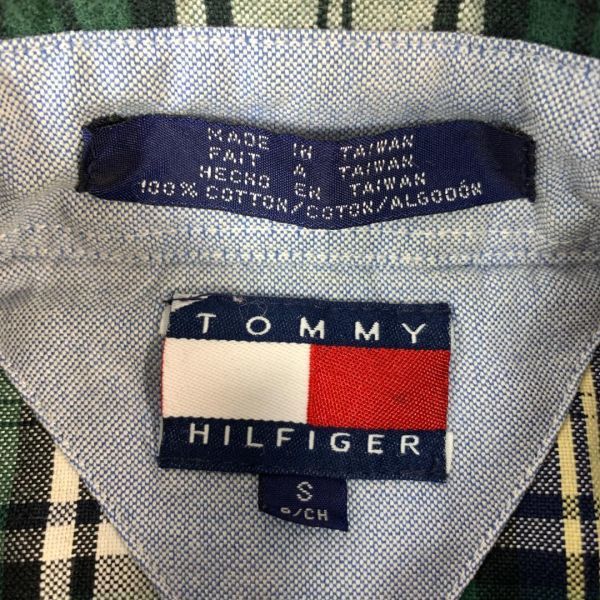 トミーヒルフィガー チェック長袖ボタンダウンシャツ グリーン TOMMY HILFIGER カジュアル コットン オーバーサイズ 刺有 S B2453_画像7