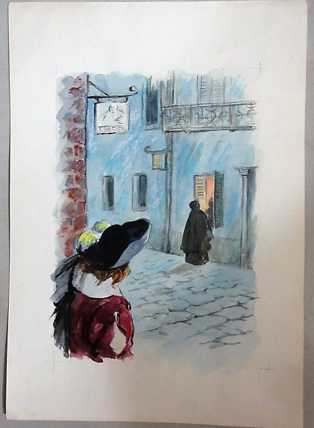 直筆画】箕田源二郎(少年少女世界の文学「三銃士物語」)直筆挿絵原画 カラー画稿 3/検;児童絵本真筆肉筆いわさきちひろ滝平二郎長新太