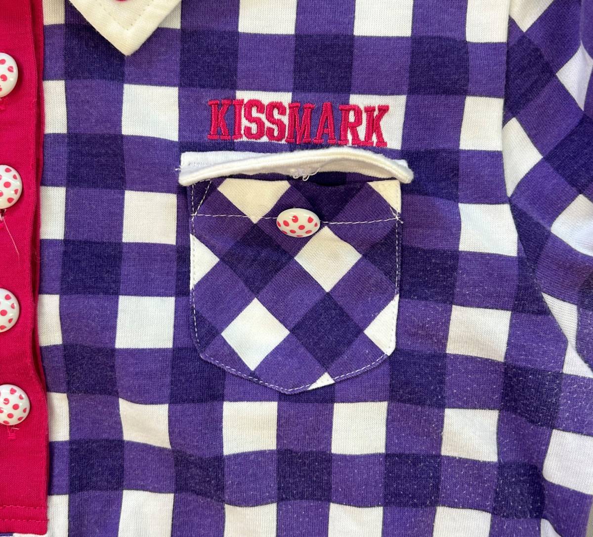 kissmark Golf キスマーク ゴルフ 襟付き半袖シャツ パープル・ピンク/チェック柄 Lサイズ レディース 01の画像8