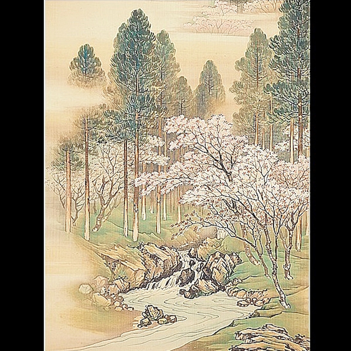 【真作】【渡鹿庵】[杉谷雪樵] 11743 最上品 出展作 双幅 掛軸 日本画 「吉野龍田図」 落合東郭箱 絹本 花鳥図 熊本 肥後 雲谷派 在銘_画像4