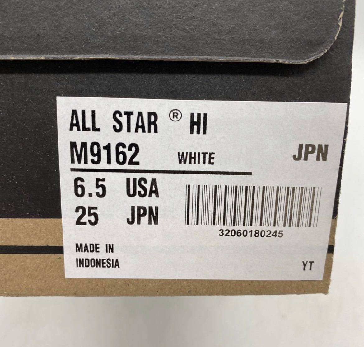 【25cm】新品 CONVERSE ALL STAR HI WHITE コンバース オールスター ハイカット ホワイト インドネシア製 (M9162) 2341_画像9