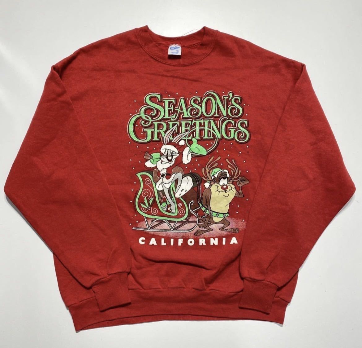 【XL】90s Velva Sheen Looney Tunes Print Sweat 90年代 ベルバシーン ルーニーテューンズ プリント スウェット クリスマス USA製 R1057_画像1