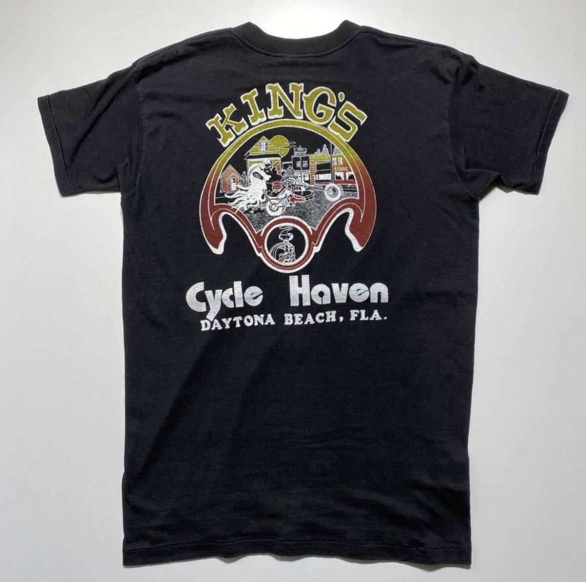 女の子向けプレゼント集結 ヴィンテージ 80年代 Tee Print Haven Cycle KING'S devknit Vintage 【XL】1980s キングス バイクG2046 Tシャツ プリント ヘブン サイクル 文字、ロゴ