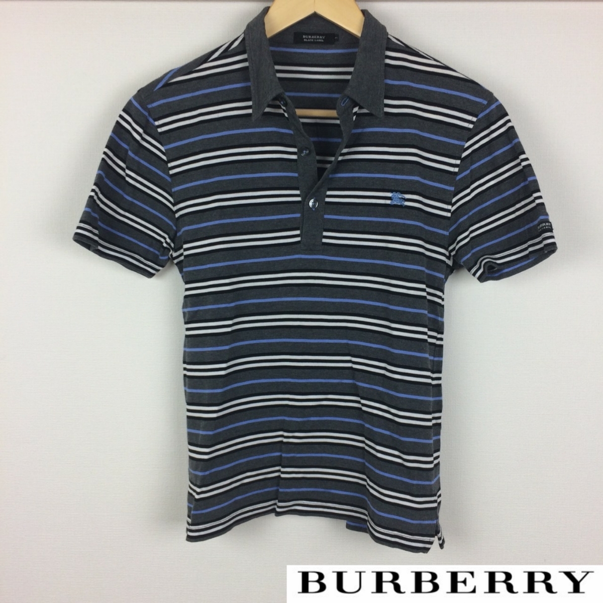美品 BURBERRY BLACK LABEL 半袖ポロシャツ グレー サイズ2 返品可能 送料無料_画像1