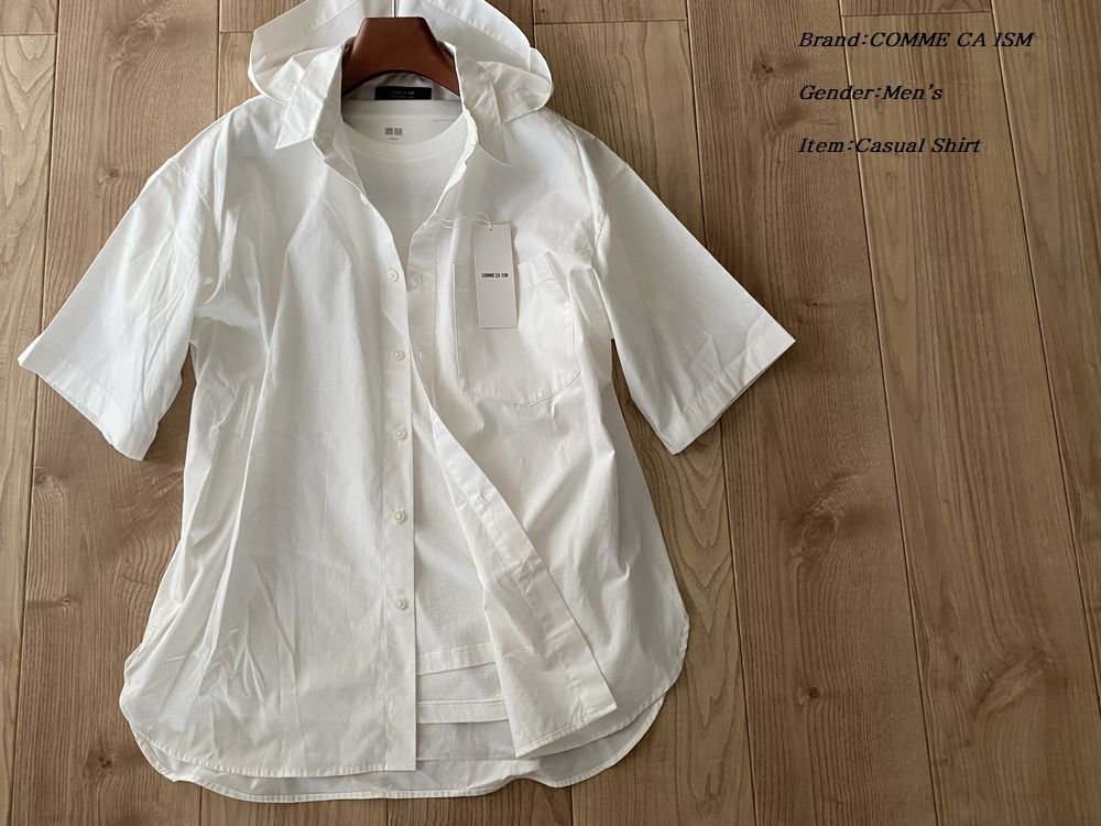 新品 COMME CA ISM MEN コムサイズム コットン100% 半袖フードシャツ 01ホワイト Fサイズ 33IT23 定価6,900円  JChere雅虎拍卖代购