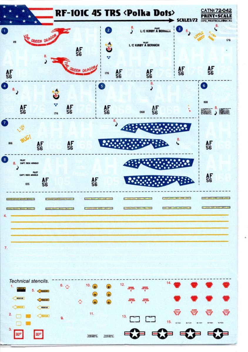 1/72 Print Scaleプリントスケールデカール　72-042 RF-101C 45 TRS "Polka Dots"_画像2