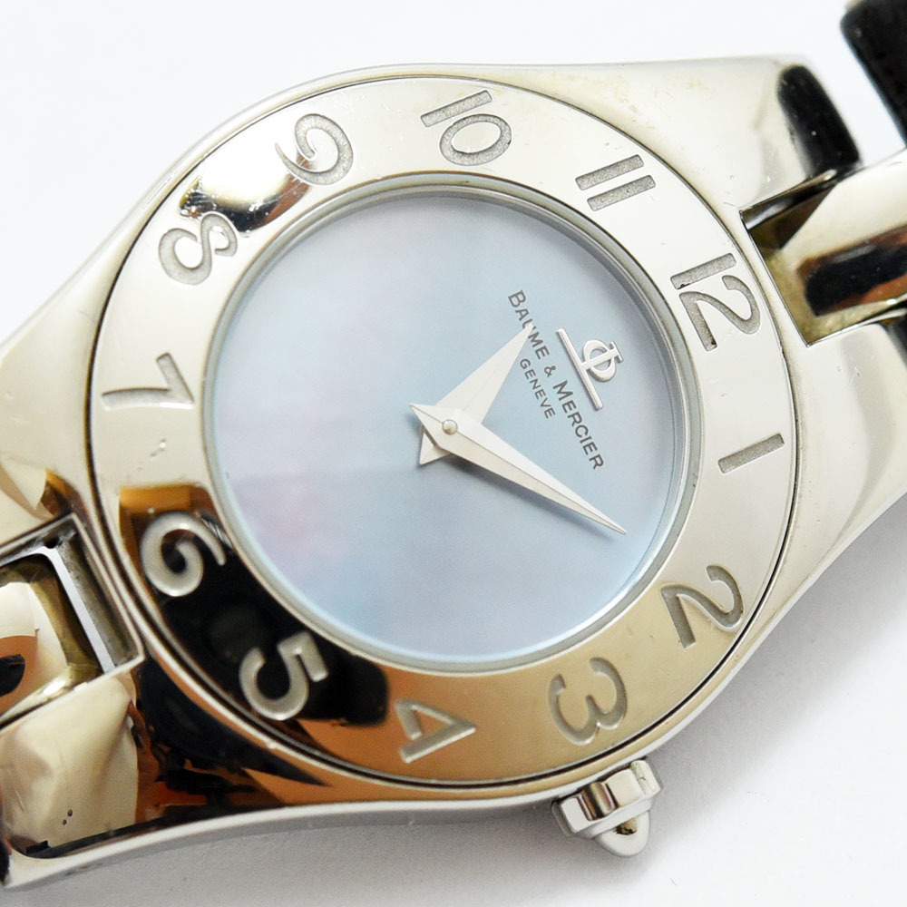 ボーム＆メルシェ 中古 レディース BAUME & MERCIER リネア 65305 クォーツ 2重巻き SS ステンレス 社外レザー ブルーシェル_画像6