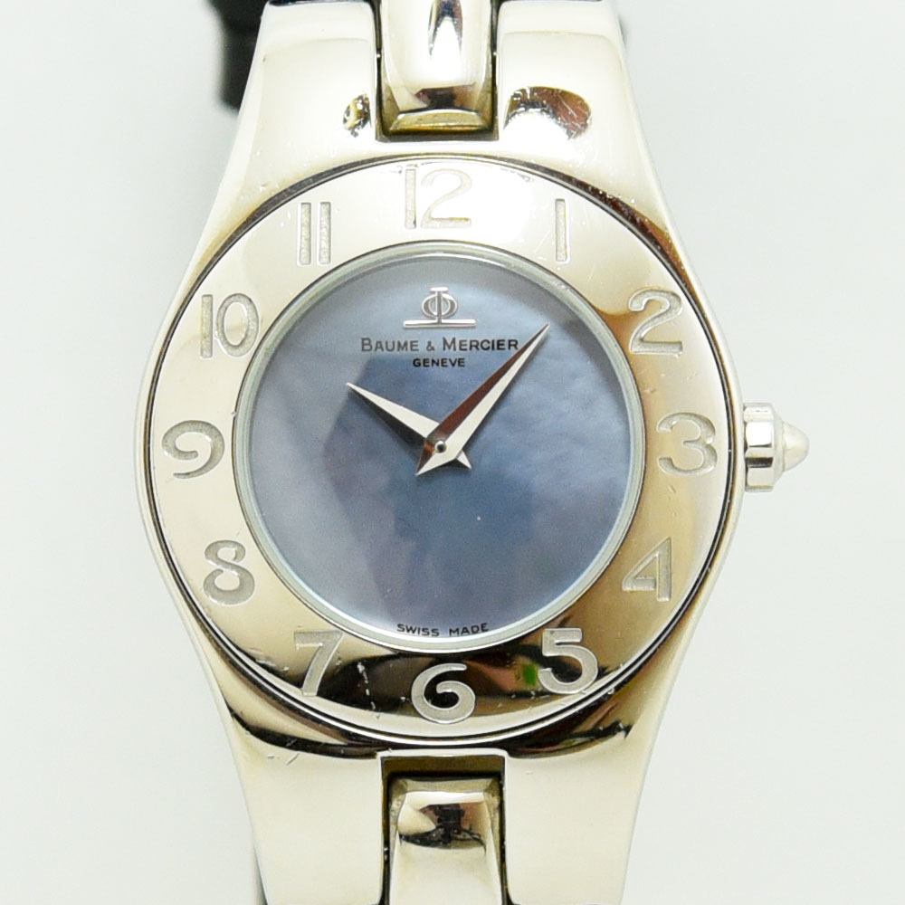 ボーム＆メルシェ 中古 レディース BAUME & MERCIER リネア 65305 クォーツ 2重巻き SS ステンレス 社外レザー ブルーシェル_画像1