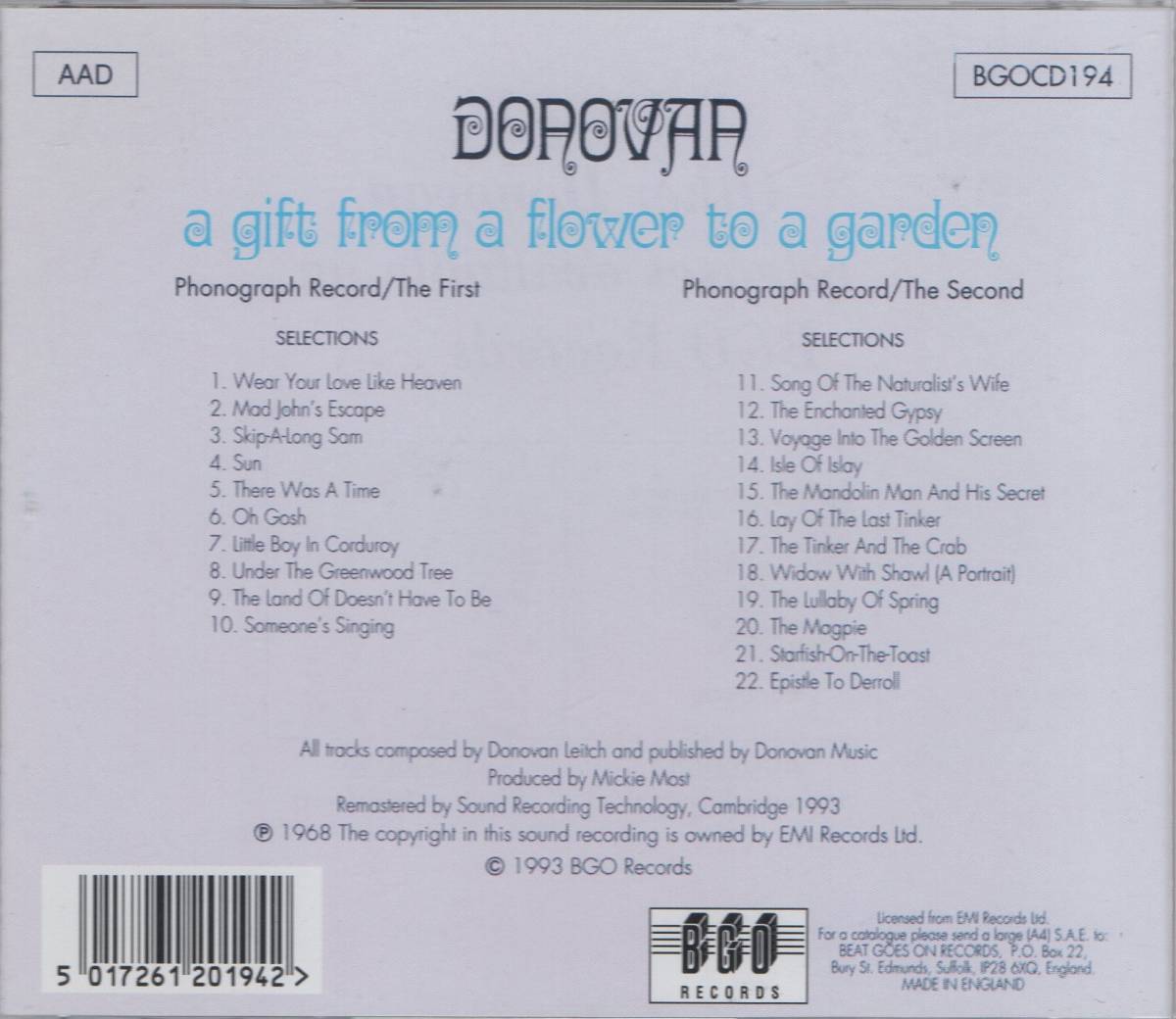 【CD】DONOVAN - A GIRL FROM A FLOWER TO A GARDENの画像3