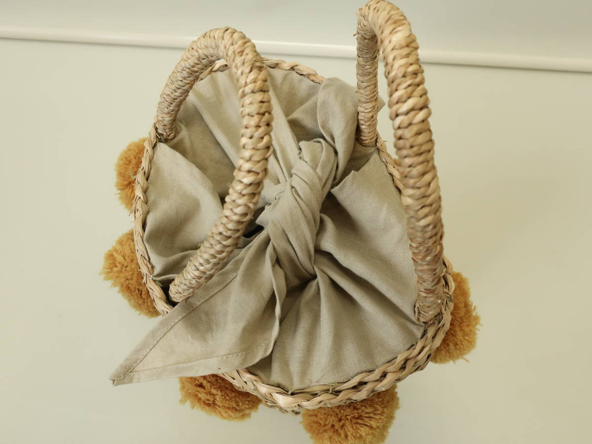  Urban Research bucket type basket bag mustard Karashi color. pompon attaching Urben Reserch