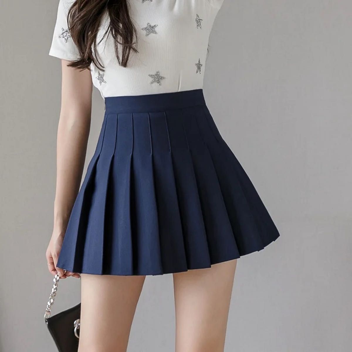 輸入品】ハイウエストプリーツ ミニスカート ネイビー 紺色 制服 輸入品】ハイウエストプリーツ ミニスカート ネイビー 紺色 制服