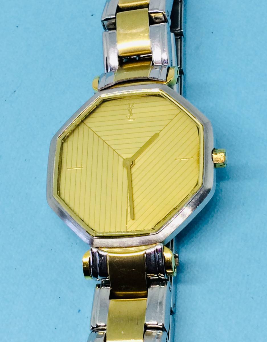 (V41)オクタゴン(*'▽')YSL・イヴサンローラン（電池交換済み）つや消しシルバーレディス腕時計USED（送料全国一律185円）素敵な時計です。