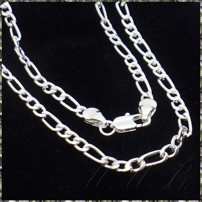 [NECKLACE] 925 Sterling Silver Plated SS シャイニング 4mm スリム フィガロ チェーン シルバー ネックレス 500mm (9.5g)_画像1