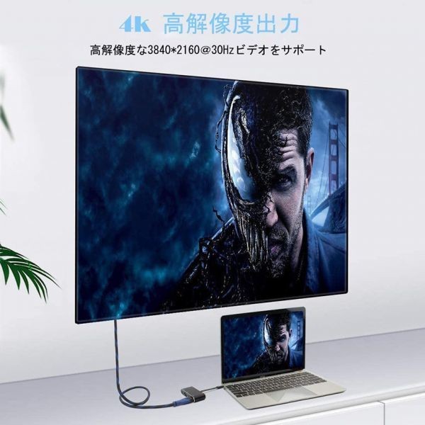 即納 USB C 5in1 ハブ Type-C HDMI変換アダプタ HDMI/USB3.0/VGA/オーディオポート 100w PD充電 4Kx2K@30Hz出力_画像7