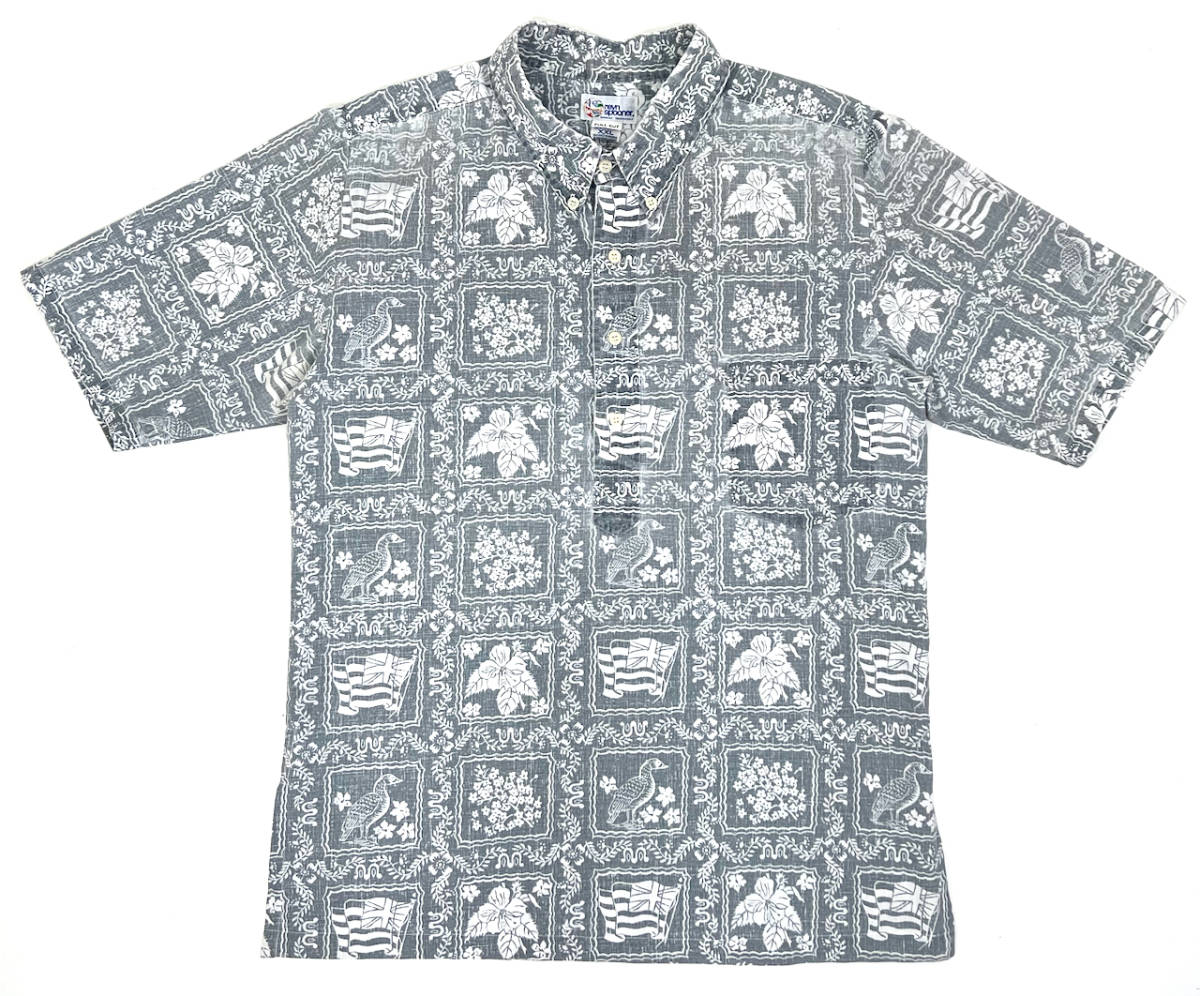 1990s reyn spooner Aloha shirts XXL TAILORED IN HAWAII Gray オールドレインスプーナー アロハシャツ 総柄 ハワイ グレー