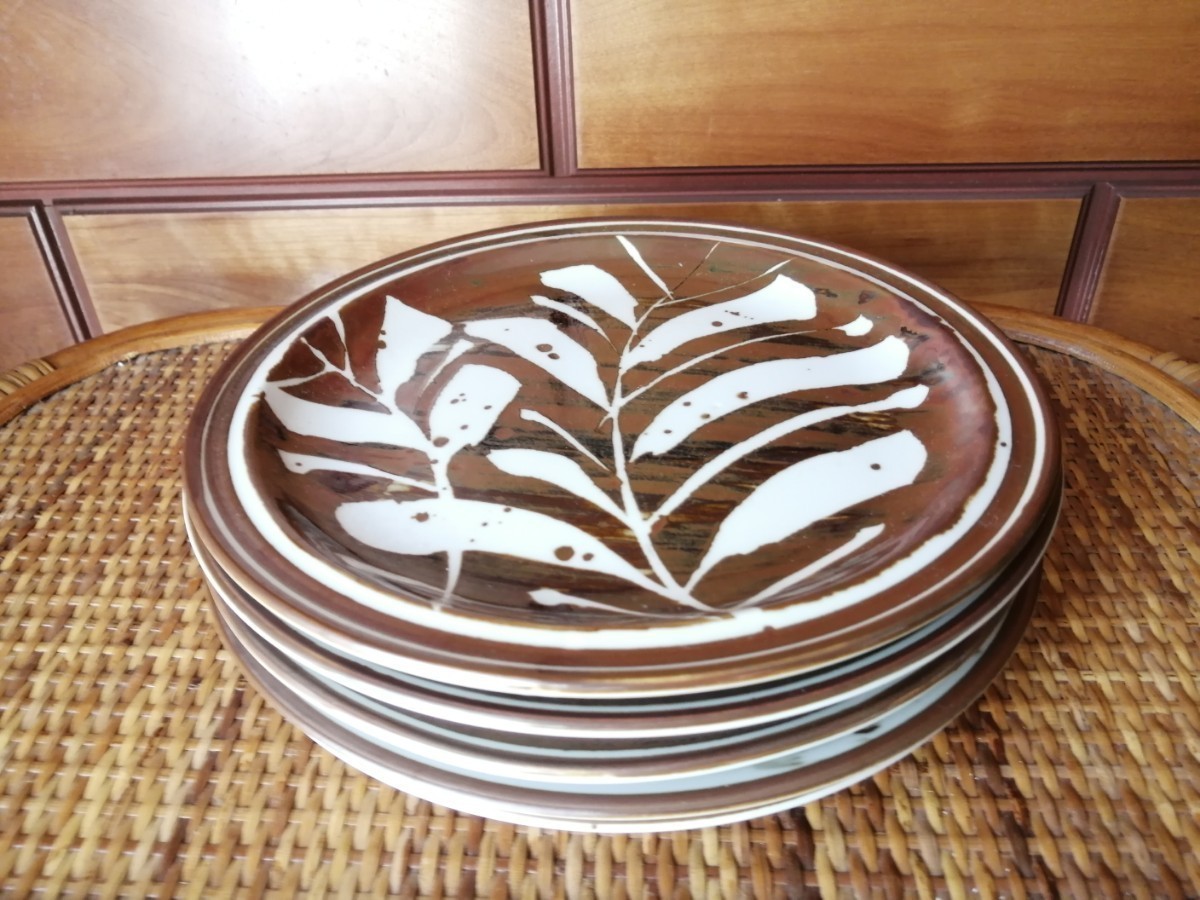 未使用 ヴィンテージ 60's ストーンウェア 5枚セット NIKKO ニッコー 日本製 食器 STONEWARE 昭和レトロ パンプレート 丸皿 平皿 ブラウンの画像7