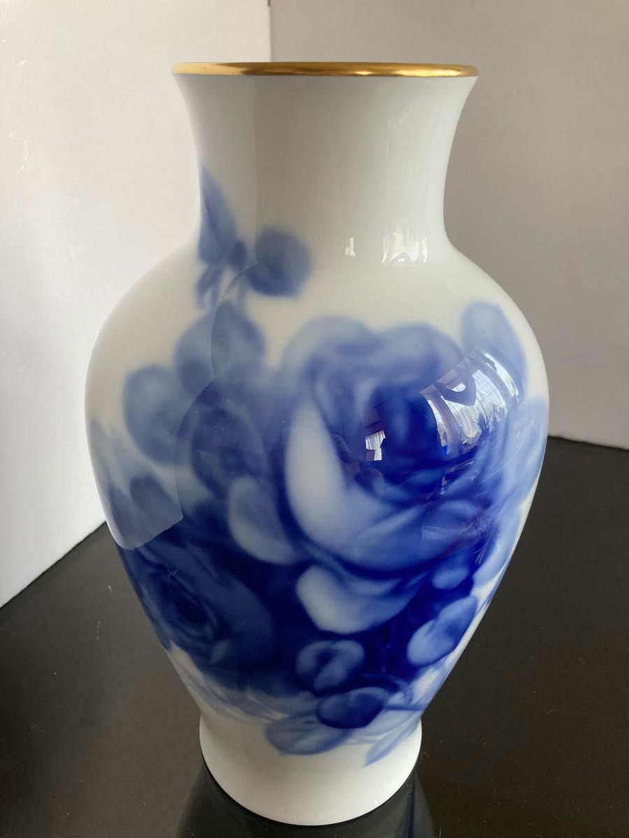 未使用 OKURA 大倉陶園 ブルーローズ 花瓶 フラワーベース 28cm