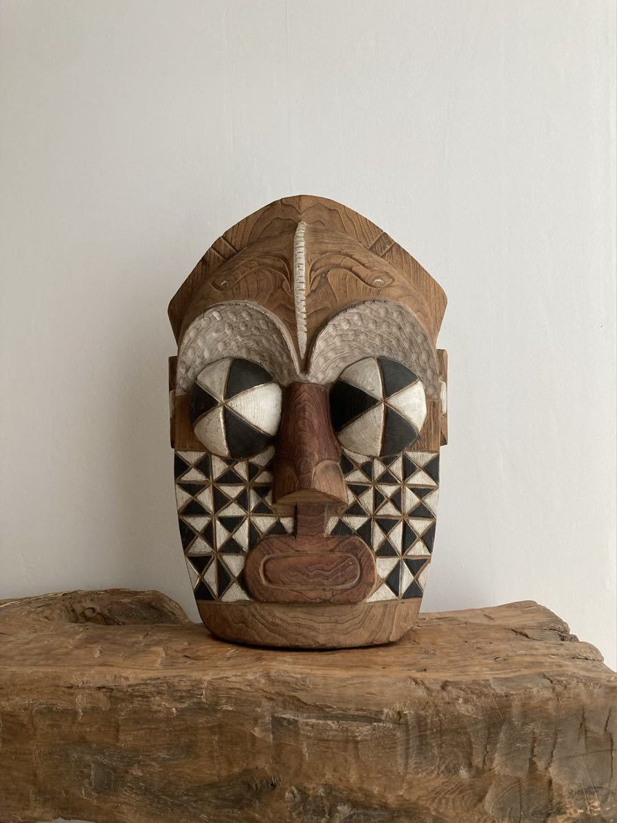 全日本送料無料 African Mask アフリカンアート a オブジェ 仮面 プリミティブ アフリカ美術 原始美術 民族 木彫り 
