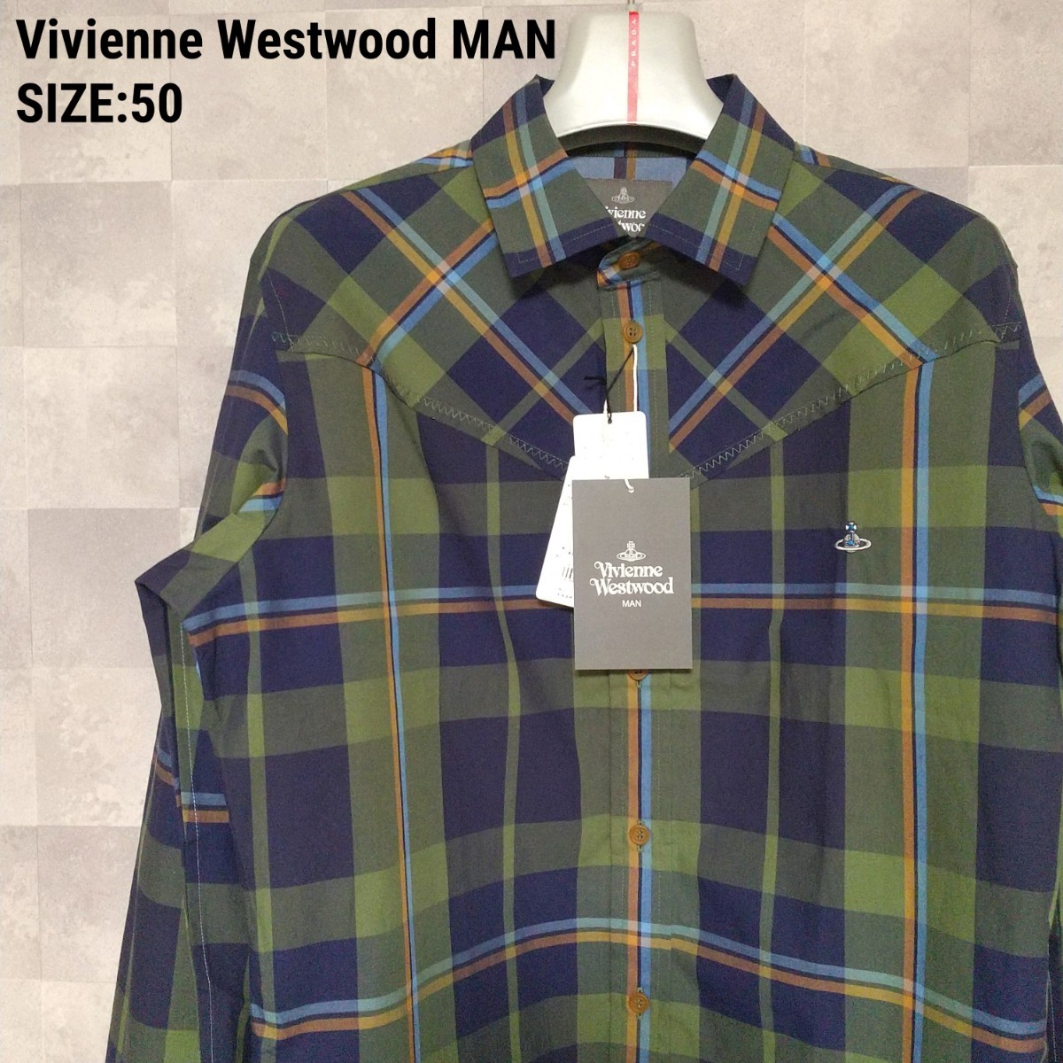 新品タグ付◆Vivienne Westwood MAN◆オーブ刺繍 チェックシャツ 50/メンズ ヴィヴィアンウエストウッドマン 長袖シャツ XL オーブ 刺繍