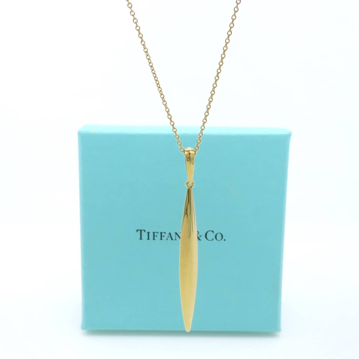 極希少 美品 Tiffany&Co. ティファニー フェザー イエロー ゴールド ネックレス 750 K18 HH102_画像1