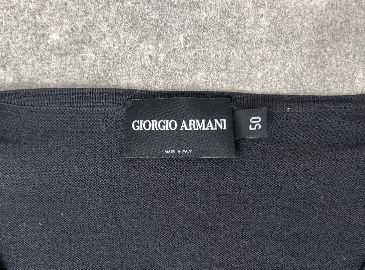  очень красивый товар редкий высший класс GIORGIO ARMANI тонкий V шея шерсть вязаный свитер 50 черный joru geo Armani Италия производства внутренний стандартный товар 
