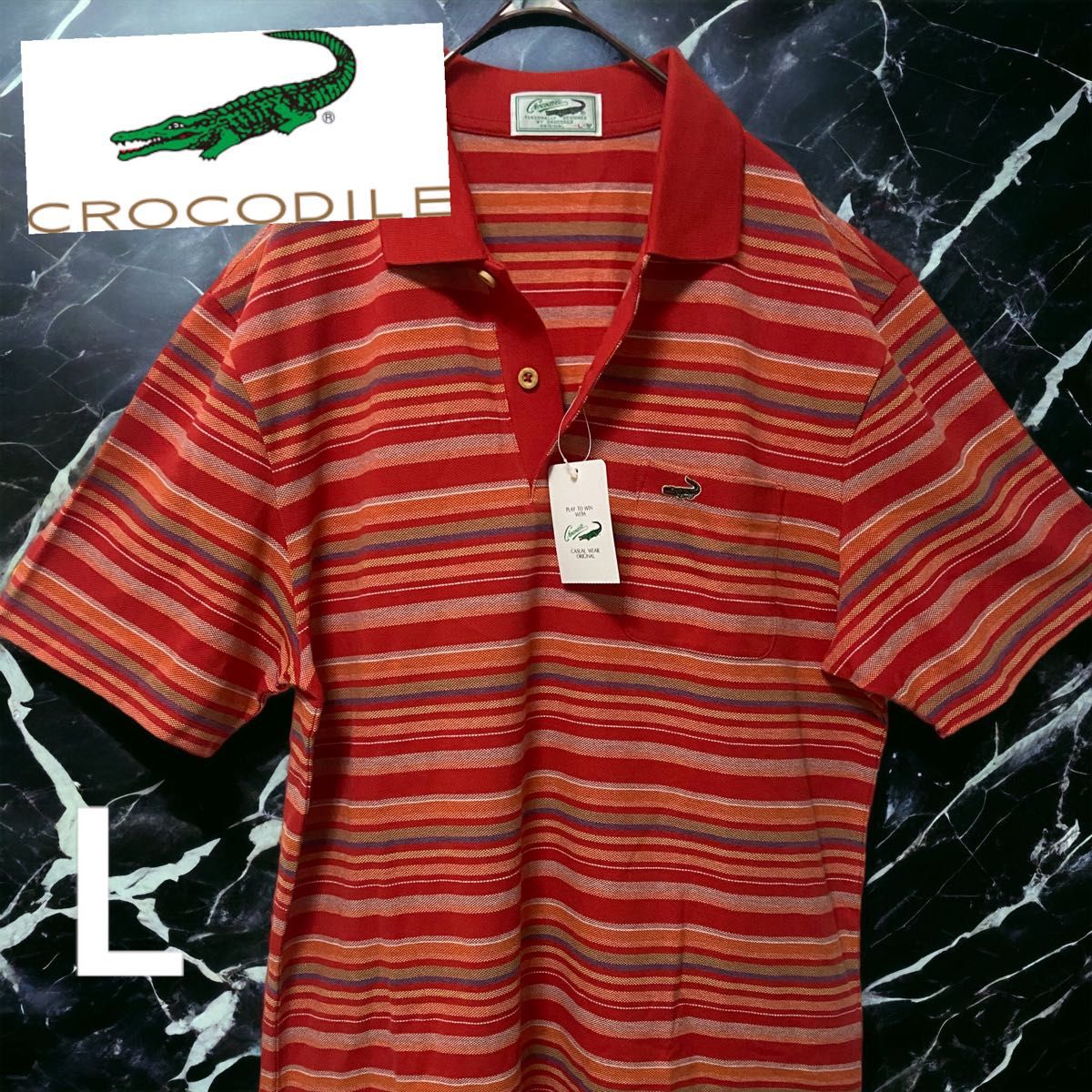 CROCODILE クロコダイル刺繍ロゴ 半袖ポロシャツL レッド メンズ 綿100%｜PayPayフリマ