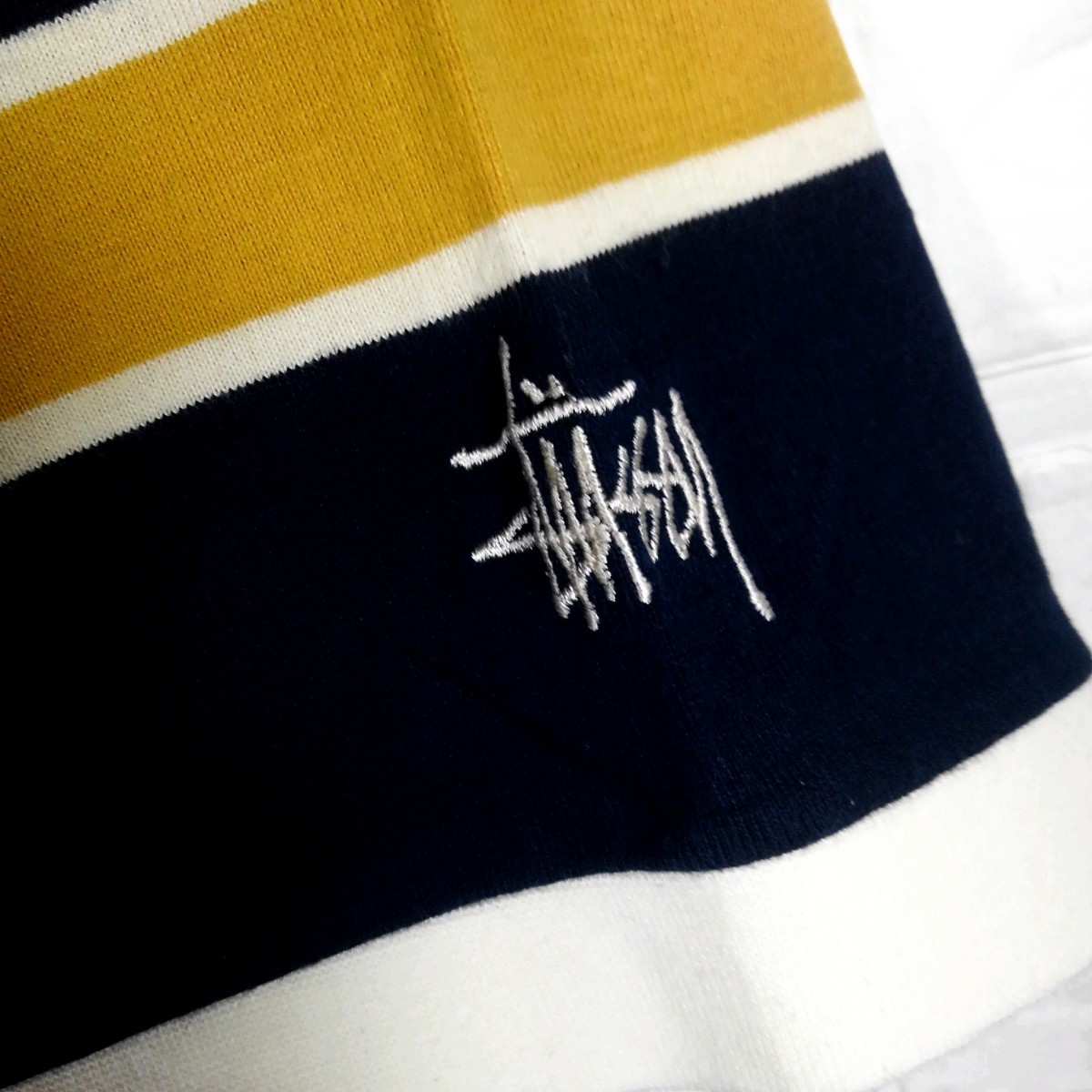 STUSSY(ステューシー)》90s'紺タグ ロゴ刺繍ボーダーリンガーTシャツ