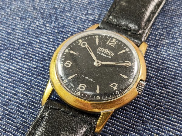 稼働品》1960年代 Roamer Popular 17石 ブラックダイヤル アプライド
