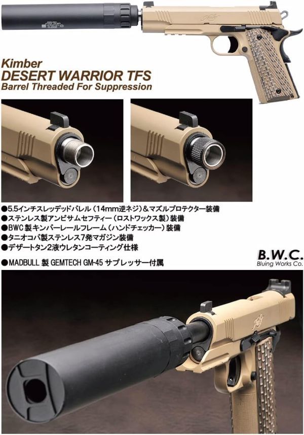 BWC モデルガン キンバー デザート ウォーリア TFS サプレッサー ステンレス製 スレッテッドバレルアダプター 標準装備 4562331252085_画像6