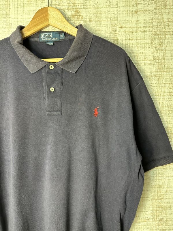 ☆ビッグサイズ US古着 POLO Ralph Lauren ラルフローレン ポロシャツ ポニーロゴ 刺繍 ネイビー紺【XL】天竺　　　　　◆3921◆_画像1