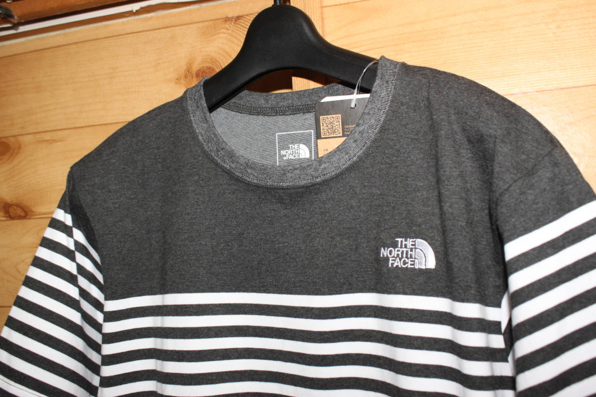 未使用ノースフェイス　メンズL　灰白　THENORTHFACE S/S Panel Border Tee Navyパネル ボーダー 半袖Tシャツ NT32137　送料無料即決