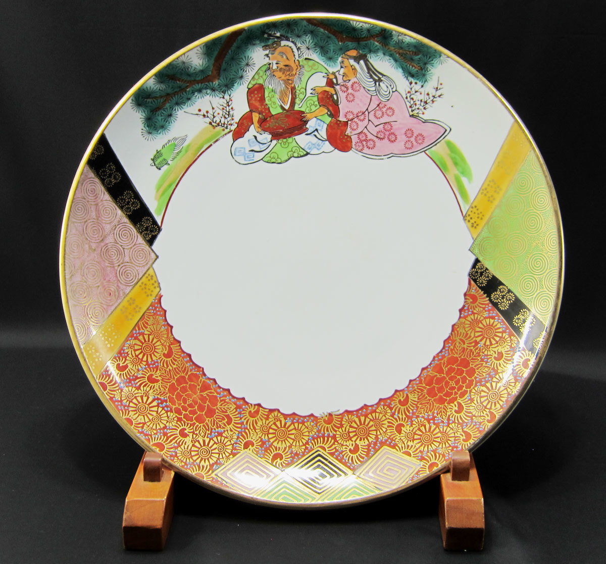 春のコレクション 新九谷焼 3枚組 高５×口径４１．５cm 翁図 皿