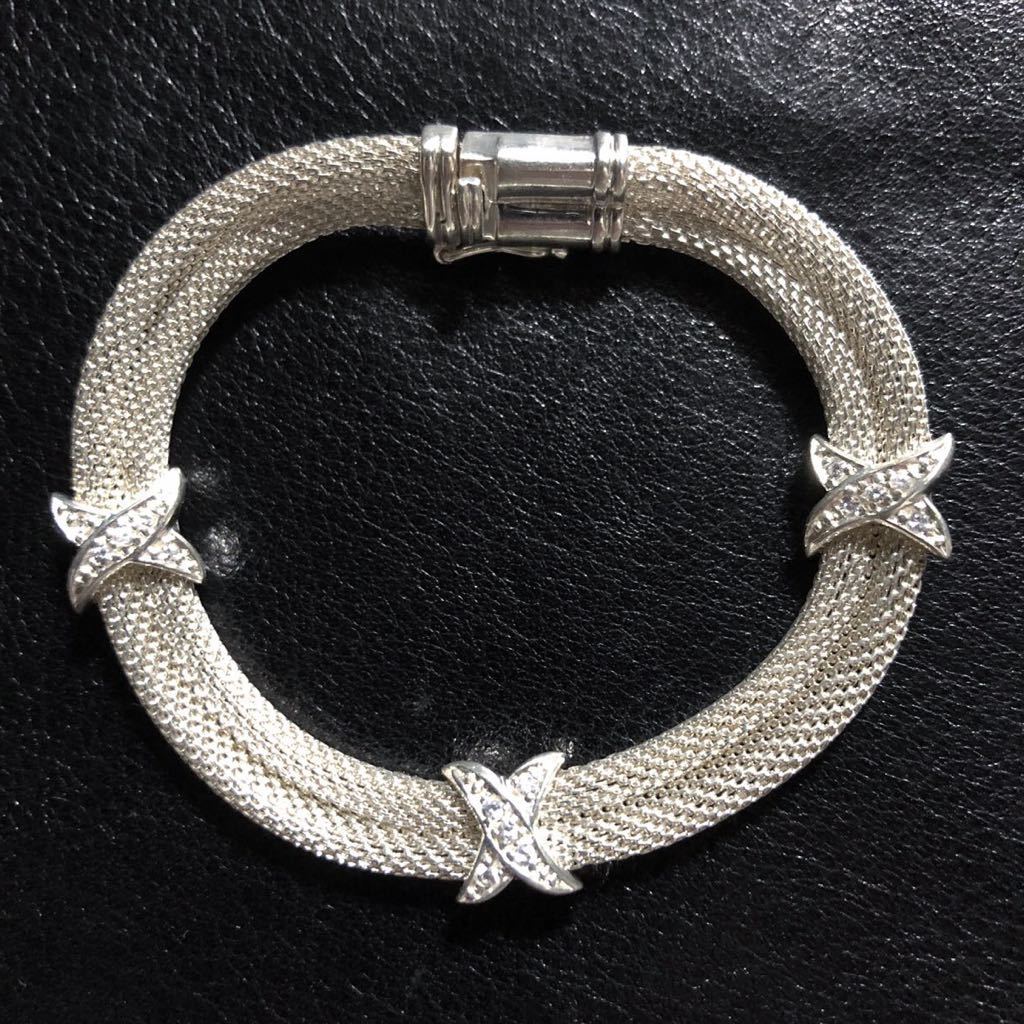 Vintage Silver Mesh Chain Cross Bracelet メッシュチェーン クロスモチーフ シルバー925 スターリングシルバー ダブルチェーン