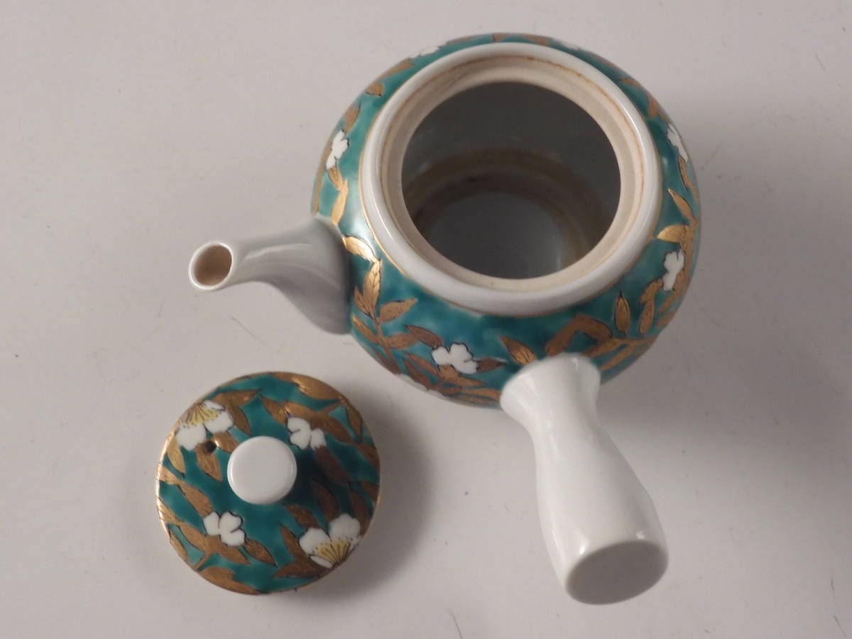 ☆栄☆有田 秀山 造 金彩色絵 花草文 煎茶碗 5客 急須 湯冷 煎茶道具