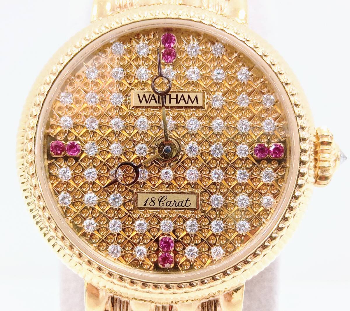 【OH済】WALTHAM 91951.81 総重量約48.7g 自動巻き 750 裏スケ ゴールド 金無垢 ダイヤ レディース ダブルロック 腕時計