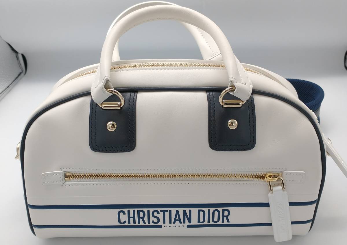 Christian Dior ボウリング スモール スムースカーフ ホワイト/ブラック ディオール 箱 保存袋有
