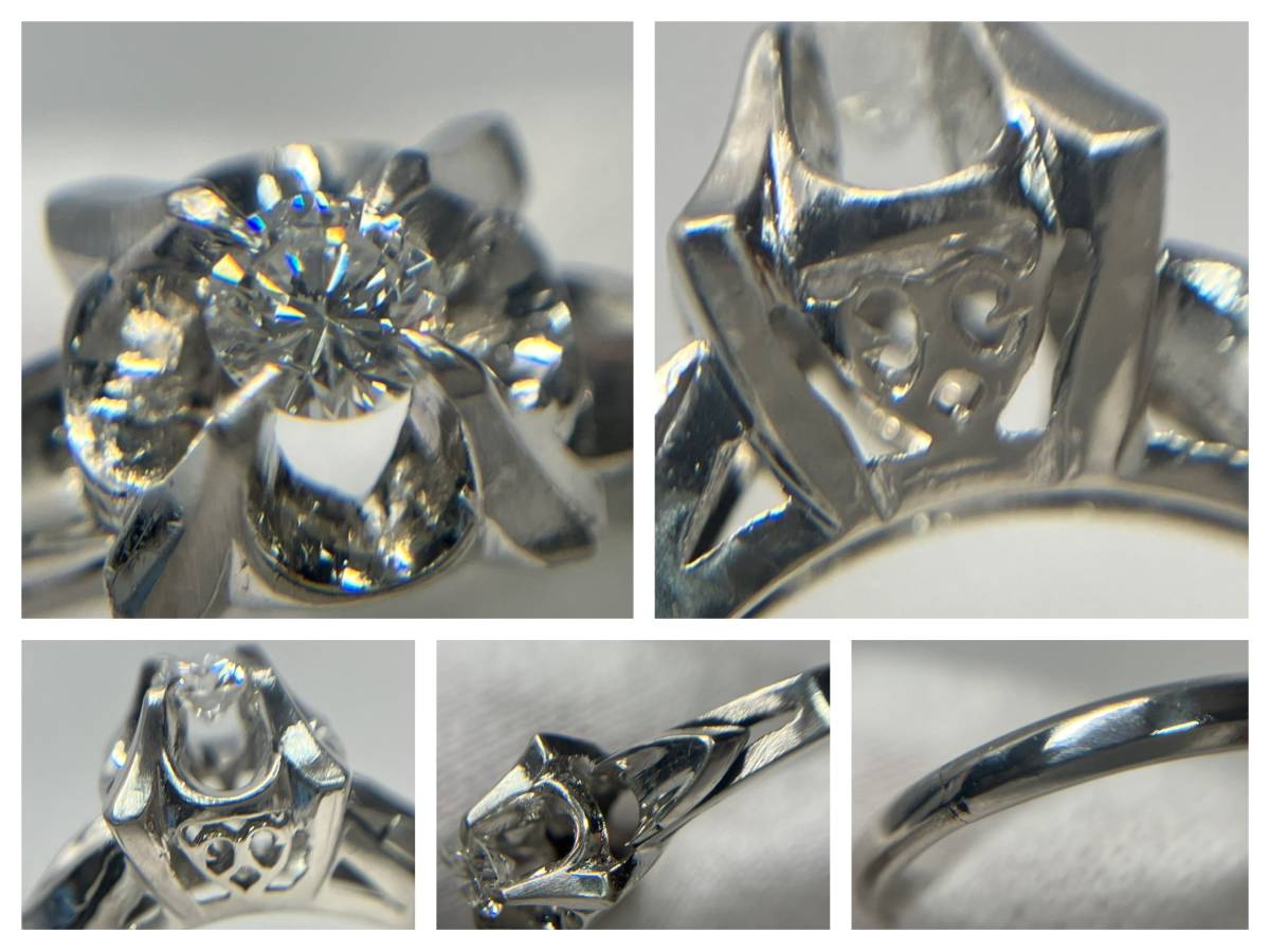 Pt900 ダイヤ0.13ct リング 9号 4.0g カテドラルセッティング 4点留め しのぎ/鎬_画像8