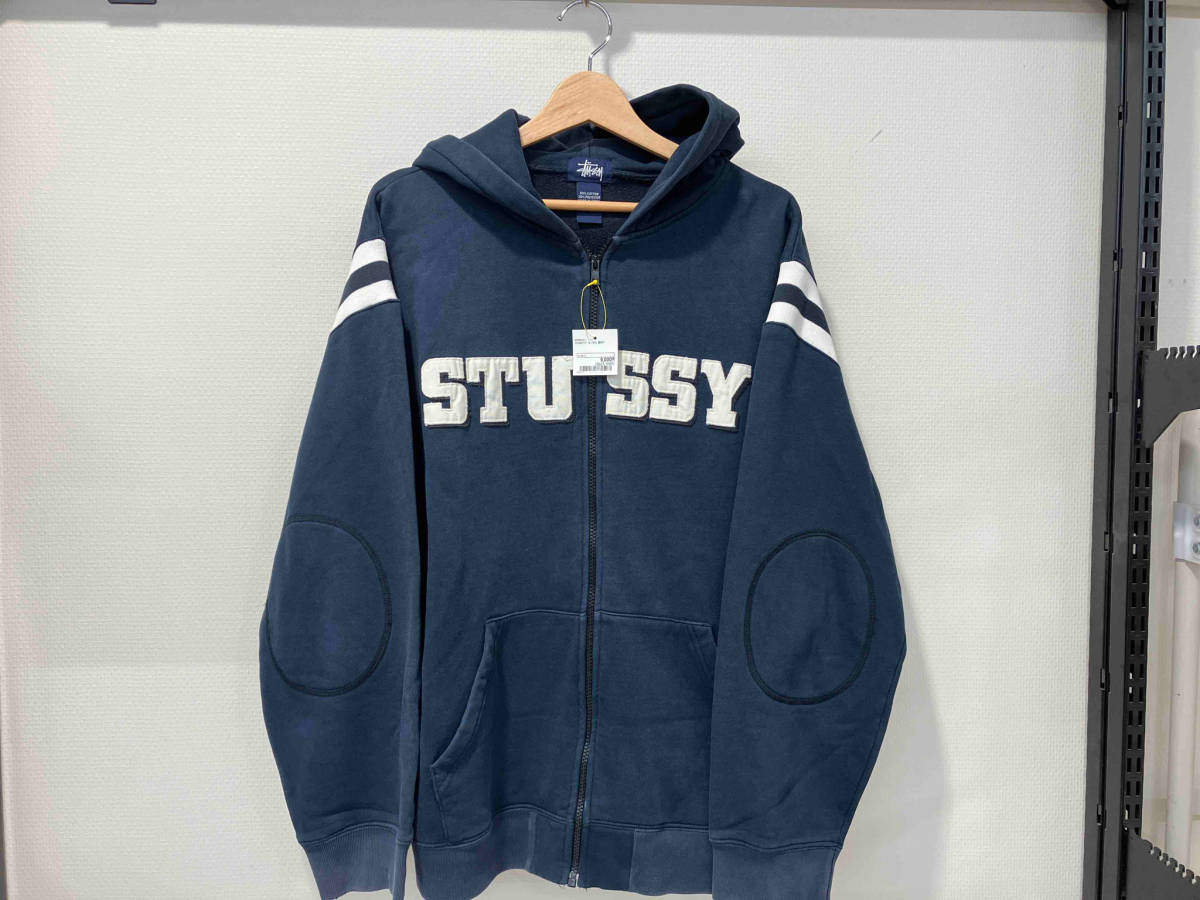 【あす楽対応】 STUSSY 90s 紺タグ パーカー　ステューシー　90年代　ロゴ　ライン　エルボーパッチ パーカ