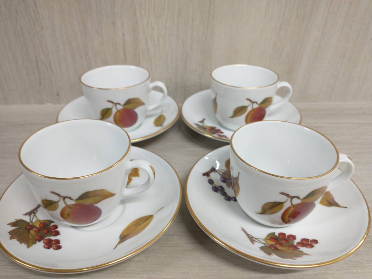 ROYAL WORCESTER Evesham 英国製 カップ & ソーサー ロイヤルウースター イブジャム 4客 ティーカップ コップ キッチン_画像1