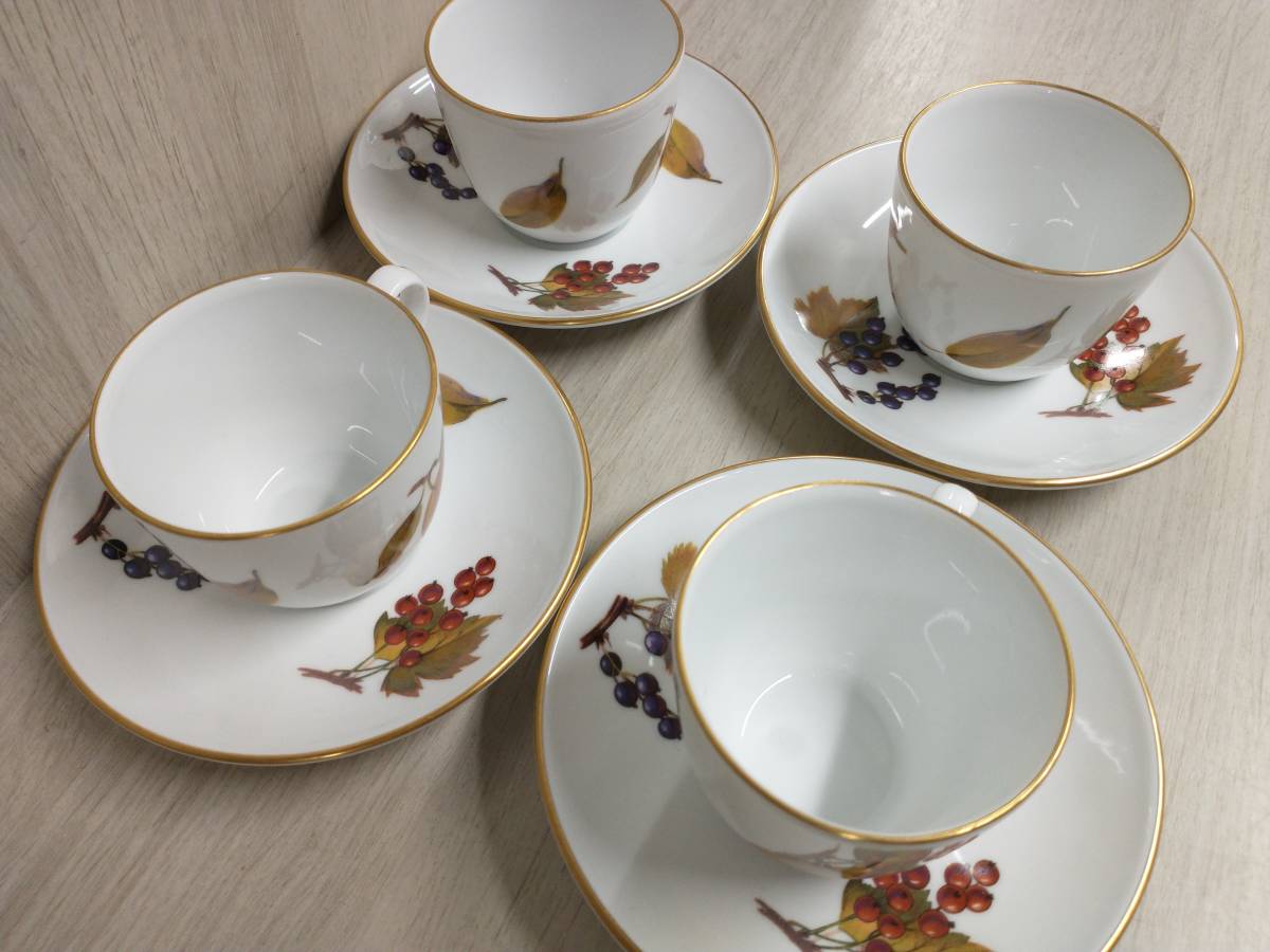 ROYAL WORCESTER Evesham 英国製 カップ & ソーサー ロイヤルウースター イブジャム 4客 ティーカップ コップ キッチン_画像2