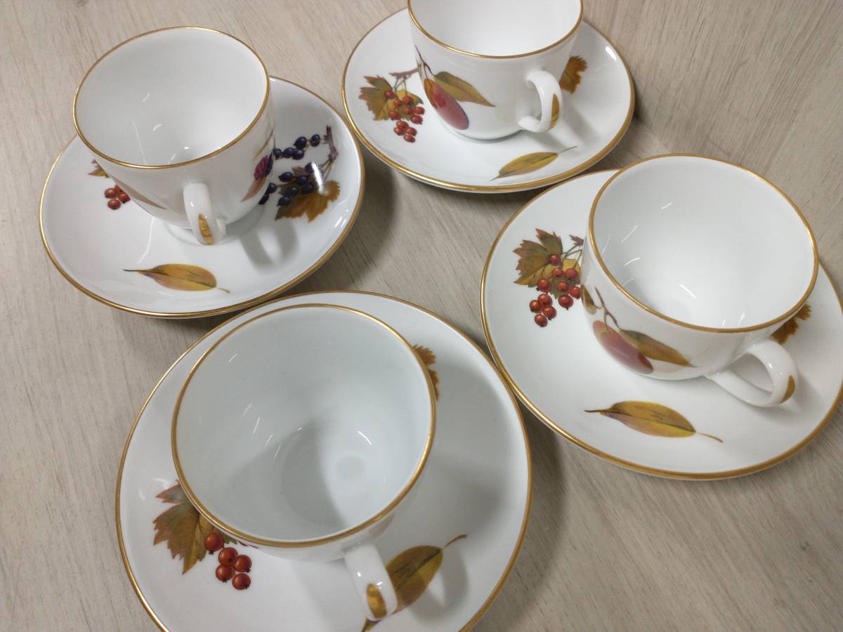 ROYAL WORCESTER Evesham 英国製 カップ & ソーサー ロイヤルウースター イブジャム 4客 ティーカップ コップ キッチン_画像3