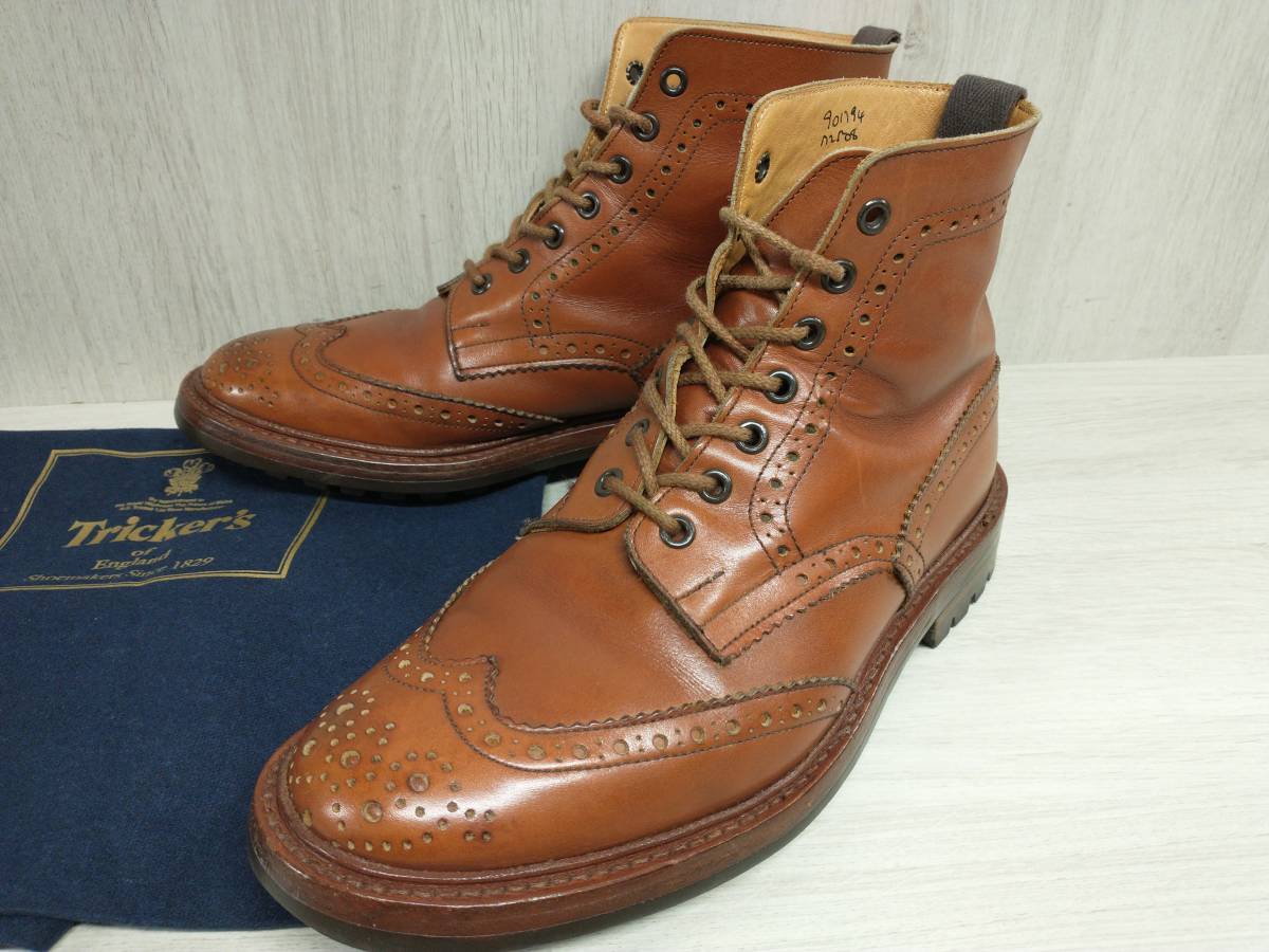 Tricker's 英国製 本革 レザー ウィングチップ ブーツ ブラウン M2508 8.5 メンズ シューズ 靴 トリッカーズ ブラウン