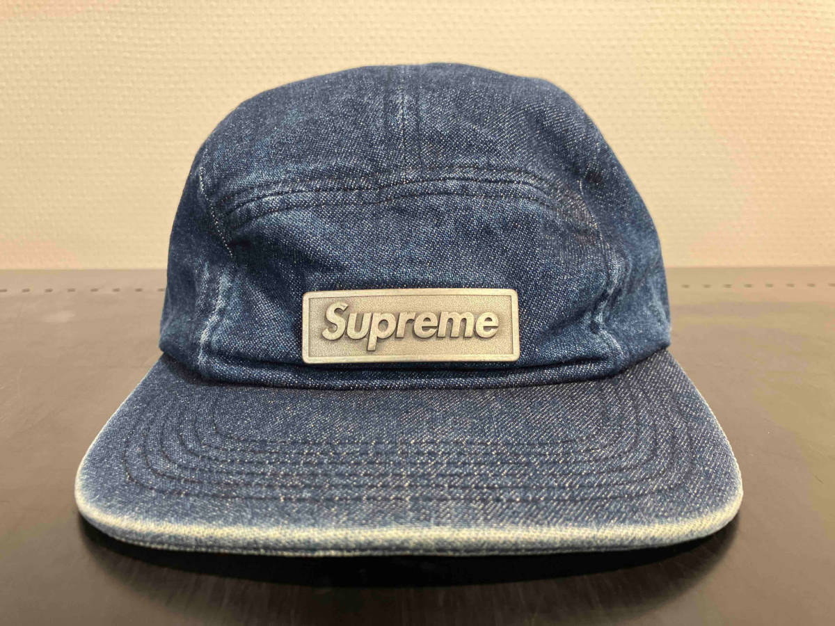 Supreme キャップ　メタルBOXロゴ　デニム　インディゴ　シュプリーム　BOXLOGO ボックスロゴ