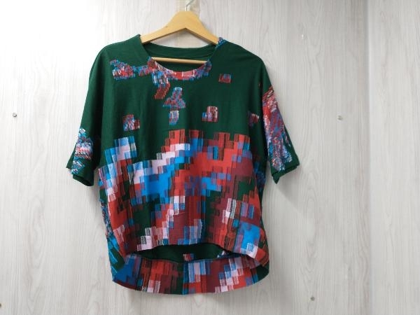 ISSEY MIYAKE HaaT イッセイ・ミヤケ ハート 半袖Tシャツ カットソー グリーン 総柄 レディース サイズ:2 HA73JJ235 日本製