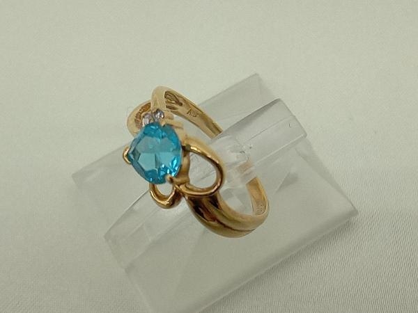 【K18】11.5号 ブルートパーズ ダイヤ0.02ct リング 指輪 金 貴金属 ゴールド レディース 中古_画像2